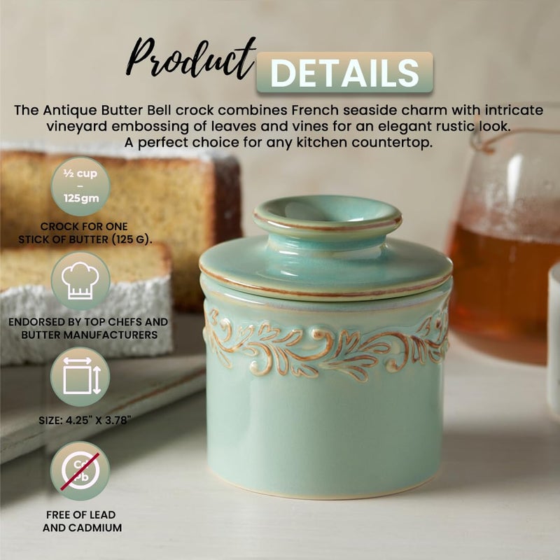 Butter Bell - The Original Butter Bell crock by L Tremain, a Countertop French Ceramic Butter Dish Keeper for Spreadable Butter, Antique Collection, Sea Spray - Image 3